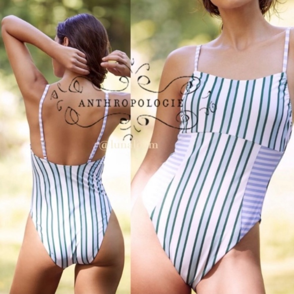 Maeve by Anthro | Jessie Panelled Mix Striped One-Piece Swimsuit.